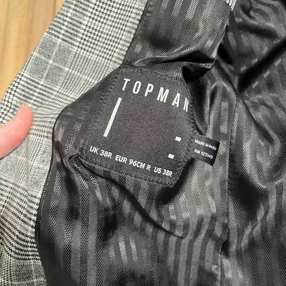 Topman Mens Gray Plaid Slim Fit Blazer Jacket 38R One Button Black‎ White Gray - Picture 7 of 9